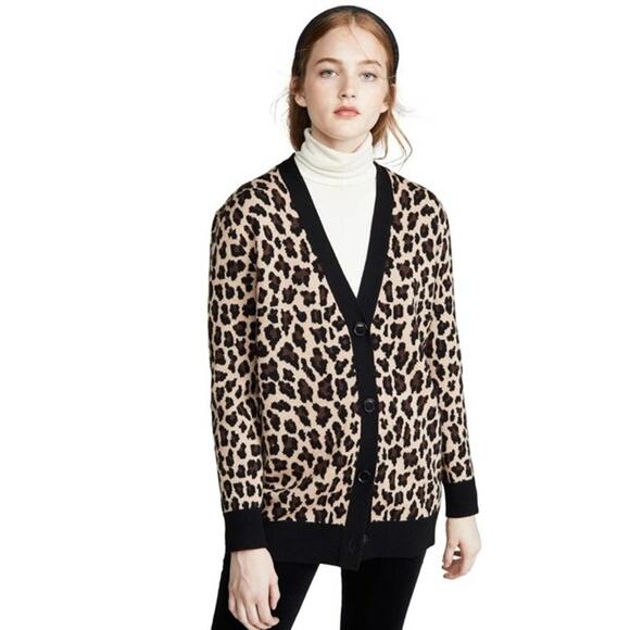 Alice + Olivia Sweater Womens Medium Bradford Grandpa Cardigan Tan Black Wool - Picture 1 of 6